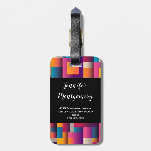Kleurrijke Abstracte vierkantjes en vormen Bagagelabel (Achterkant verticaal)
