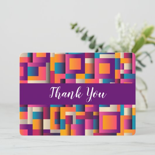 Kleurrijke Abstracte vierkantjes en vormen Dank u Bedankkaart (Staand voorkant)
