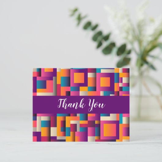 Kleurrijke Abstracte vierkantjes en vormen Dank u Briefkaart (Staand voorkant)