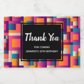 Kleurrijke Abstracte vierkantjes en vormen Dank u Sparkling Wijnetiket (Enkel label)