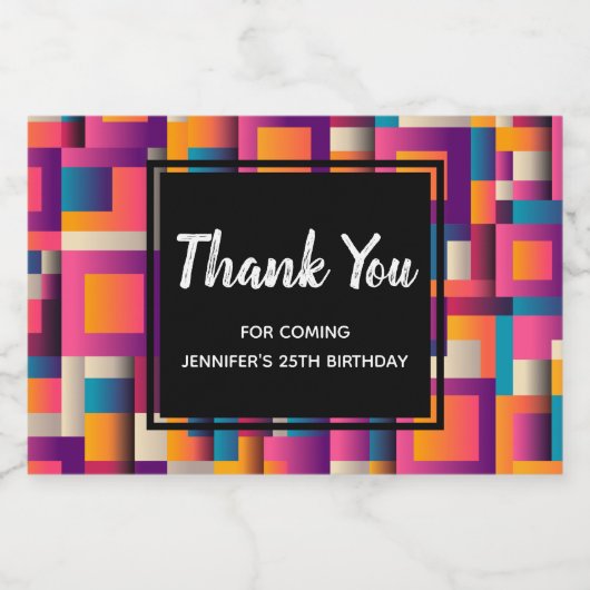 Kleurrijke Abstracte vierkantjes en vormen Dank u Sparkling Wijnetiket (Enkel label)