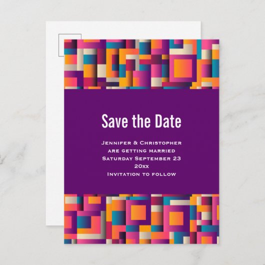 Kleurrijke Abstracte vierkantjes en vormen Opslaan Uitnodiging Briefkaart (Voorkant / Achterkant)