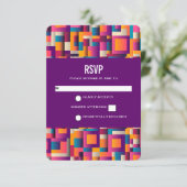 Kleurrijke Abstracte vierkantjes en vormen RSVP Kaartje (Staand voorkant)
