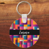 Kleurrijke Abstracte vierkantjes en vormen Sleutelhanger (Voorkant)