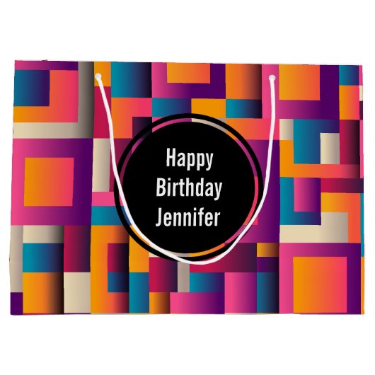 Kleurrijke Abstracte vierkantjes en vormen van zat Groot Cadeauzakje (Achterkant)