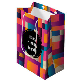 Kleurrijke Abstracte vierkantjes en vormen van zat Medium Cadeauzakje