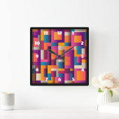Kleurrijke Abstracte vierkantjes en vormen Vierkante Klok (Huis)