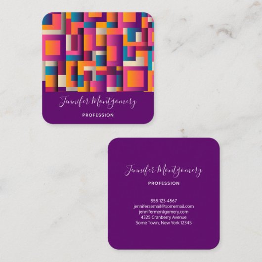 Kleurrijke Abstracte vierkantjes en vormen Vierkante Visitekaartje (Voorkant / Achterkant)