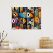 Kleurrijke Abstracte vis kunst Poster (Keuken)