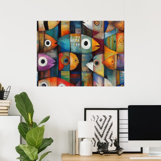 Kleurrijke Abstracte vis kunst Poster (Thuiskantoor)