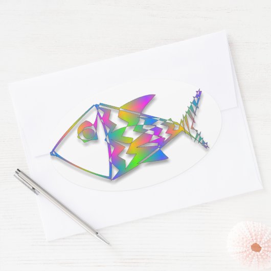 Kleurrijke Abstracte vis Ovale Sticker (Envelop)