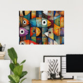 Kleurrijke Abstracte Vissen Kunst Poster (Thuiskantoor)