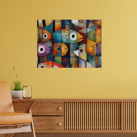 Kleurrijke Abstracte Vissen Kunst Poster (Woonkamer 2)