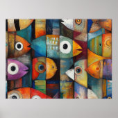 Kleurrijke Abstracte Vissen Kunst Poster (Voorkant)