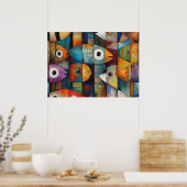 Kleurrijke Abstracte Vissen Kunst Poster (Keuken)