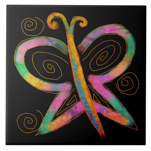 Kleurrijke Abstracte Vlinder Schildering Tegeltje (Voorkant)