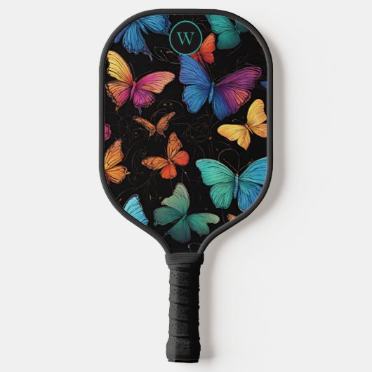 Kleurrijke Abstracte Vlinders Monogram Pickleball Paddle (Achterkant)