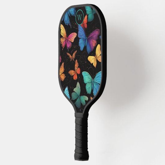Kleurrijke Abstracte Vlinders Monogram Pickleball Paddle (Links)