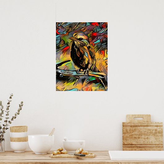 Kleurrijke Abstracte vogel Poster (Keuken)
