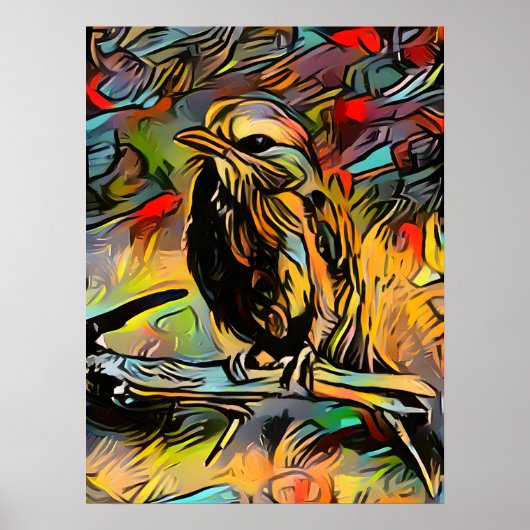 Kleurrijke Abstracte vogel Poster (Voorkant)