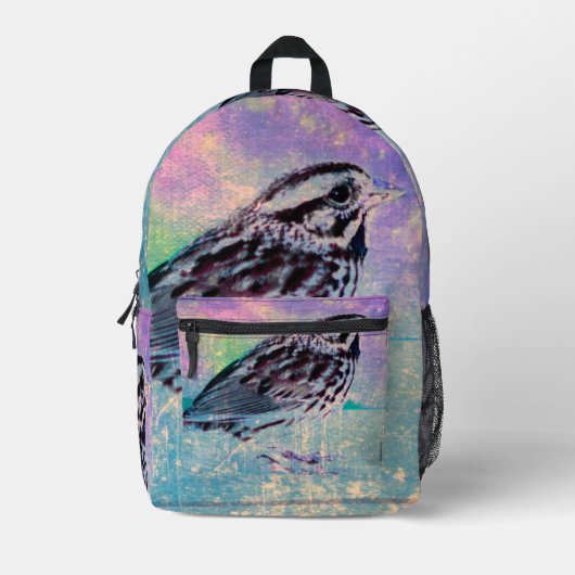 Kleurrijke Abstracte vogelkunst: levendige zangvog Bedrukte Rugzak (Voorkant)