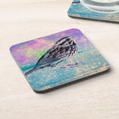 Kleurrijke Abstracte vogelkunst: levendige zangvog Bier Onderzetter (Linkerzijde)