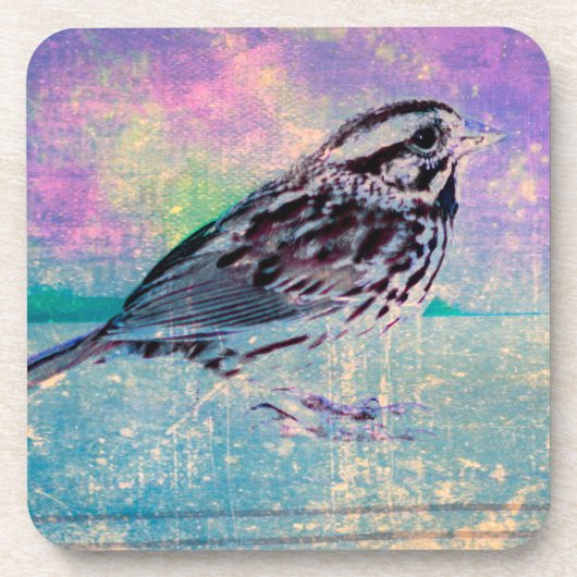 Kleurrijke Abstracte vogelkunst: levendige zangvog Bier Onderzetter (Voorkant)