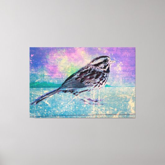 Kleurrijke Abstracte vogelkunst: levendige zangvog Canvas Afdruk (Voorkant)