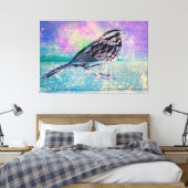 Kleurrijke Abstracte vogelkunst: levendige zangvog Canvas Afdruk (Insitu (Slaapkamer))