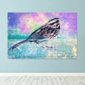 Kleurrijke Abstracte vogelkunst: levendige zangvog Canvas Afdruk (Insitu (Houten vloer))