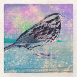 Kleurrijke Abstracte vogelkunst: levendige zangvog Glazen Onderzetter