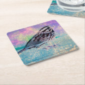 Kleurrijke Abstracte vogelkunst: levendige zangvog Kartonnen Onderzetters (Schuin)