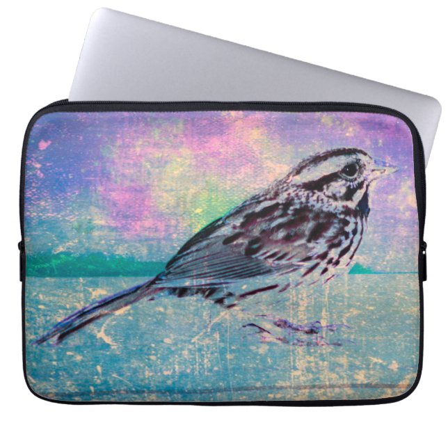 Kleurrijke Abstracte vogelkunst: levendige zangvog Laptop Sleeve (Voorkant)