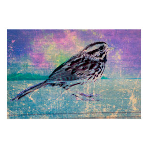 Kleurrijke Abstracte vogelkunst: levendige zangvog Perfect Poster
