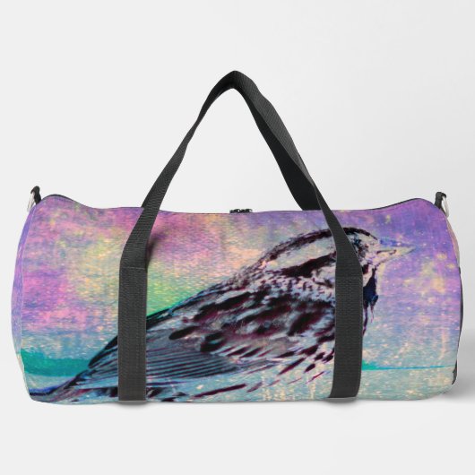 Kleurrijke Abstracte vogelkunst: levendige zangvog Plunjezak (Voorkant)