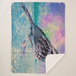 Kleurrijke Abstracte vogelkunst: levendige zangvog Sherpa Deken