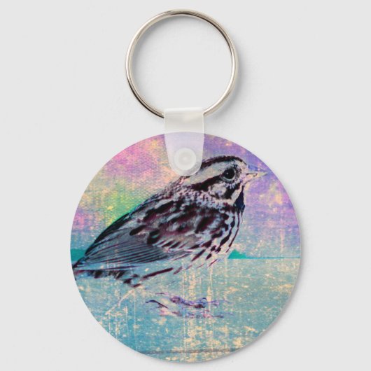 Kleurrijke Abstracte vogelkunst: levendige zangvog Sleutelhanger (Voorkant)