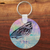 Kleurrijke Abstracte vogelkunst: levendige zangvog Sleutelhanger (Achterkant)