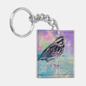 Kleurrijke Abstracte vogelkunst: levendige zangvog Sleutelhanger (Voorkant Links)