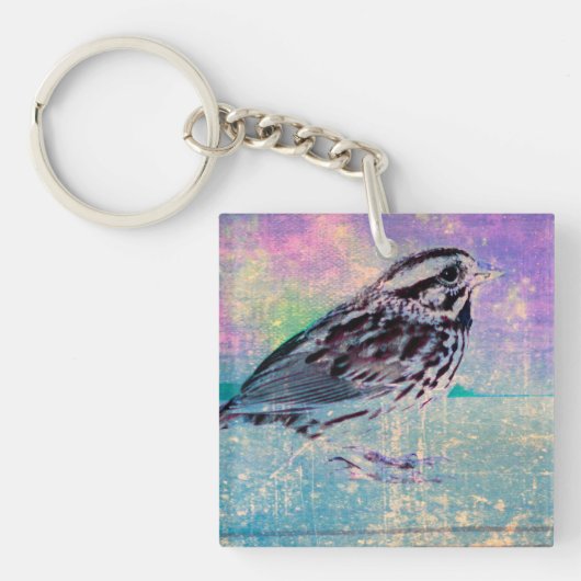 Kleurrijke Abstracte vogelkunst: levendige zangvog Sleutelhanger (Voorkant)