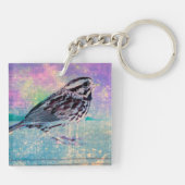 Kleurrijke Abstracte vogelkunst: levendige zangvog Sleutelhanger (Achterkant)