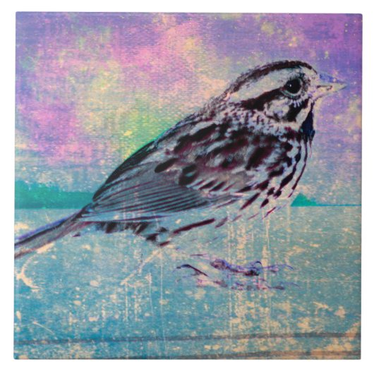 Kleurrijke Abstracte vogelkunst: levendige zangvog Tegeltje (Voorkant)