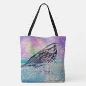 Kleurrijke Abstracte vogelkunst: levendige zangvog Tote Bag (Achterkant)