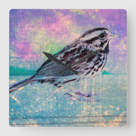 Kleurrijke Abstracte vogelkunst: levendige zangvog Vierkante Klok