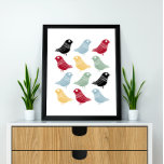 Kleurrijke Abstracte vogelstand uit het midden van Poster<br><div class="desc">Dit geweldige moderne poster uit de midden eeuw kenmerkt rijen heldere vogels,  in de kleuren rood,  blauw,  groen,  geel en zwart. Dit maakt een kleurrijke toevoeging aan je thuisdecor.</div>
