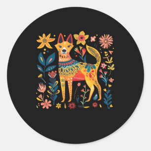 Kleurrijke Abstracte volkskunst illustratie van ee Ronde Sticker