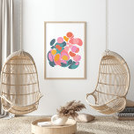Kleurrijke Abstracte vormen in Blauwgroen roze en  Poster<br><div class="desc">Moderne geometrische vormen collage van abstracte cirkels in een helder kleurenpalet van blauw,  rood,  roze en geel.</div>