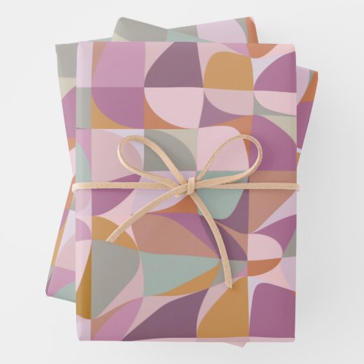 Kleurrijke Abstracte vormen in Plum Earth Tones Inpakpapier Vel (In situ)