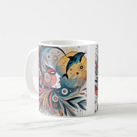 Kleurrijke Abstracte vrouw en dolfijn kunst - Arti Koffiemok (Voorkant links)