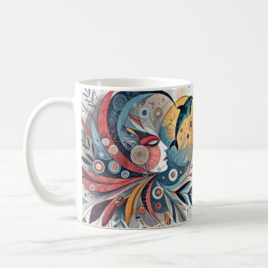 Kleurrijke Abstracte vrouw en dolfijn kunst - Arti Koffiemok (Links)